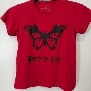 EUC Rue21 Dark Sundaze Worth The Tripp Red Butterfly Graphic Kids T-Shirt - S